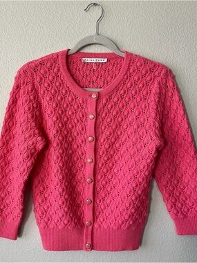 Trina Turk Hot Pink Cable-Knit Button Cardigan size Medium